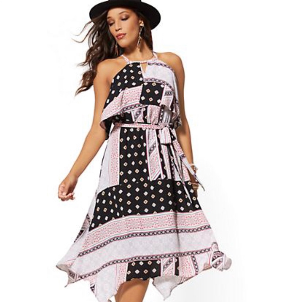 New York And Co. Mixed Print Halter Flounce Dress